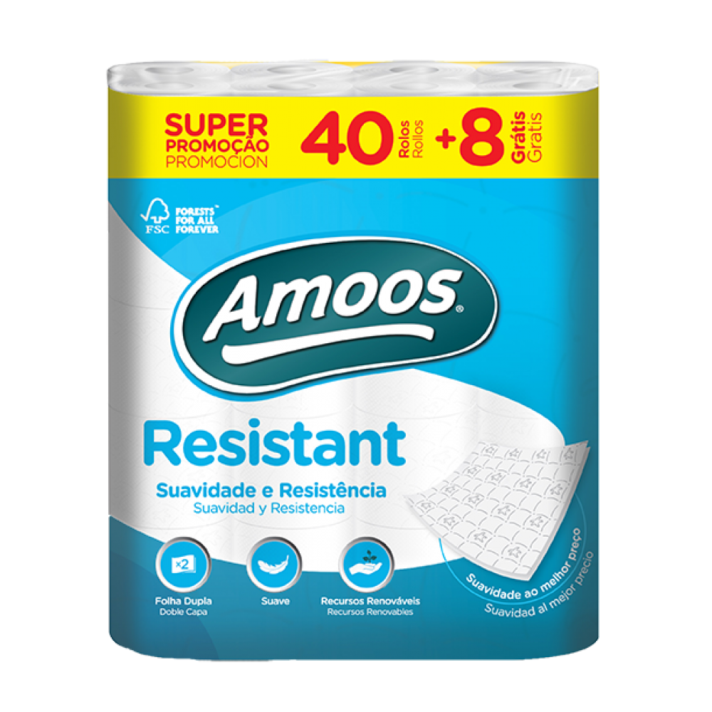 Amoos Papel Higiénico Resistant 40R+8R Grátis