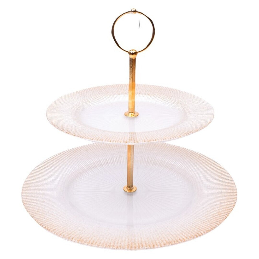 Fruteira dois andares vidro branco/dourado