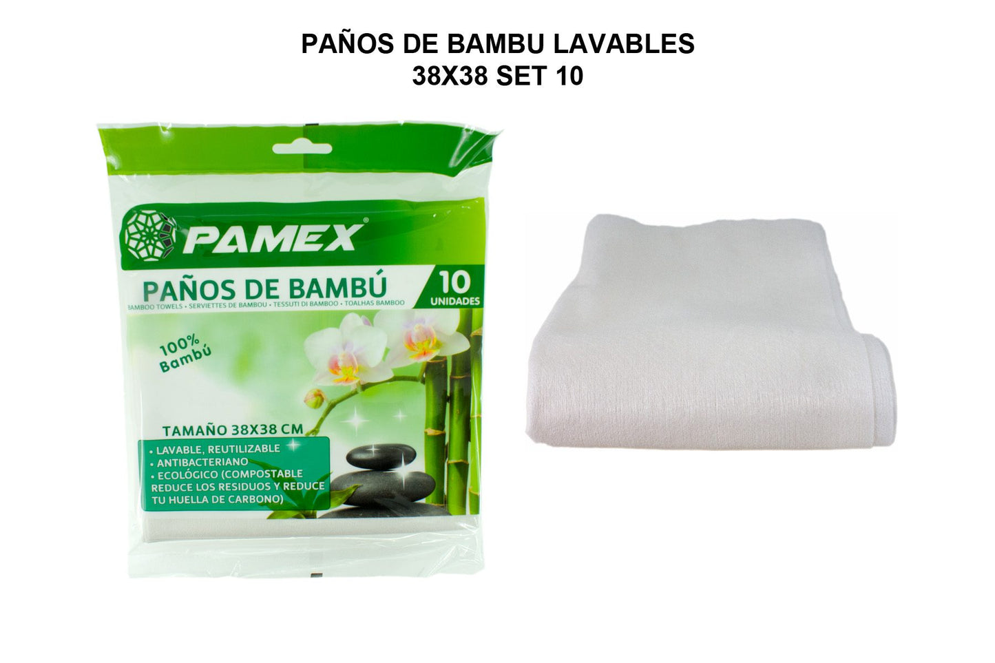 Pamex Pano bambu antibacteriano 38x38cm (10 unidades)