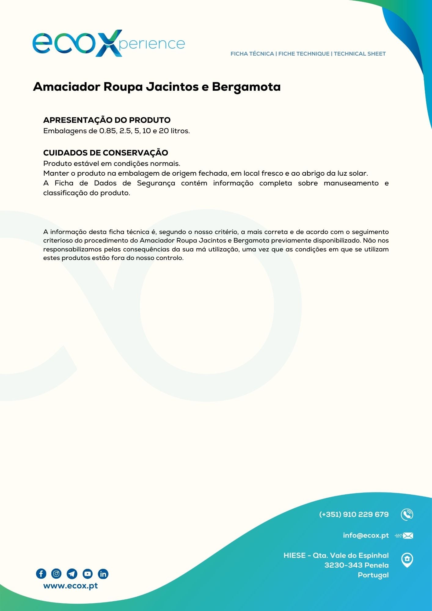 Suavizante de telas Jacinto y Bergamota 0,85 L