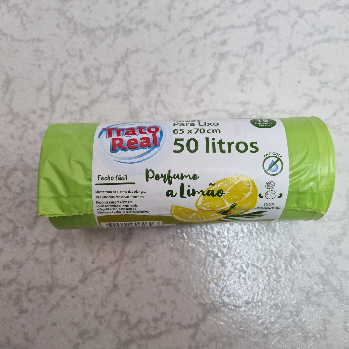Trato Real Sacos Lixo Fecho Facil Limao 50L (15unidades)
