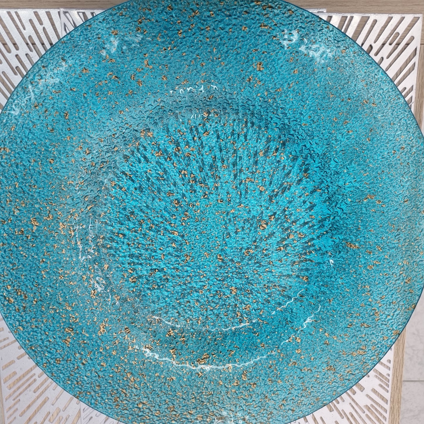 Prato vidro azul/dourado