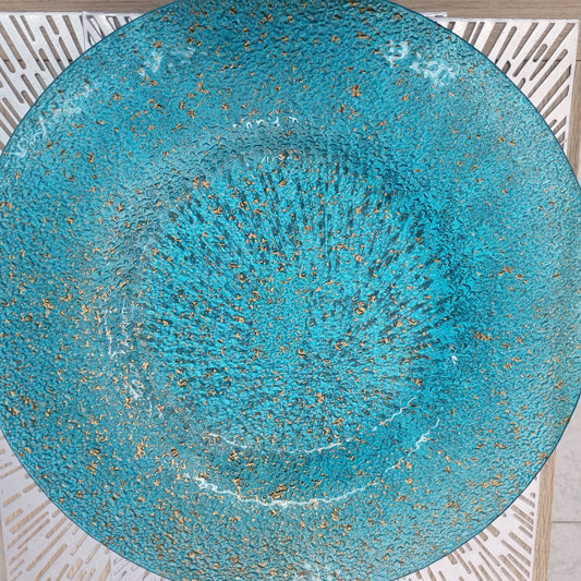 Prato vidro azul/dourado