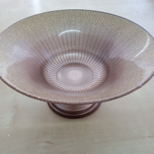 Taça de vidro c/ pé castanho/dourado diam. 20cm
