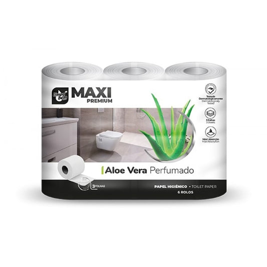 Limpa Bem Papel Higiénico Maxi Premium Perfumado 3 folhas Aloe Vera (6 Rolos)