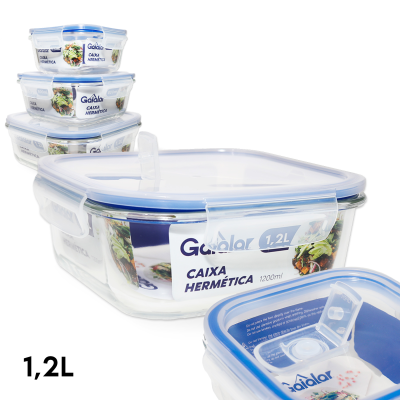 Gaialar Caixa Hermética Vidro c/resp Quadrada 1200ml