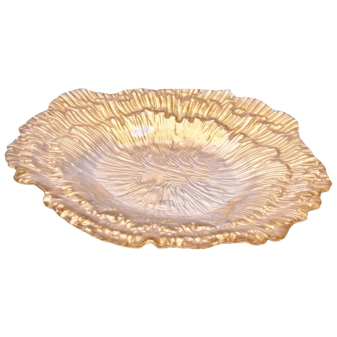 Prato Vidro Flor 18cm Ouro