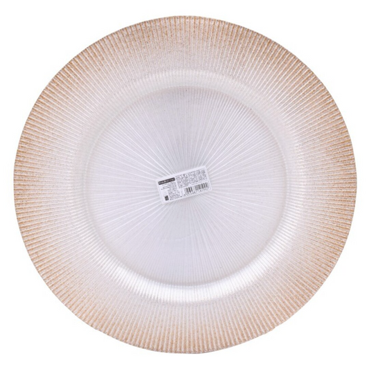 Prato Vidro 33cm Branco De Brilho Ouro