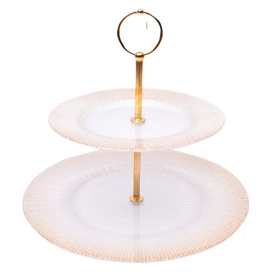 Fruteira dois andares vidro branco/dourado