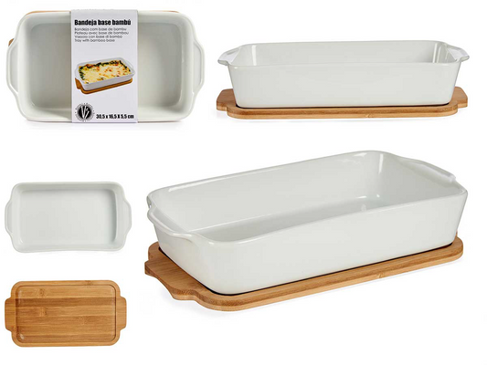 Kinvara Bandeja Rectangular C/Base Bambu