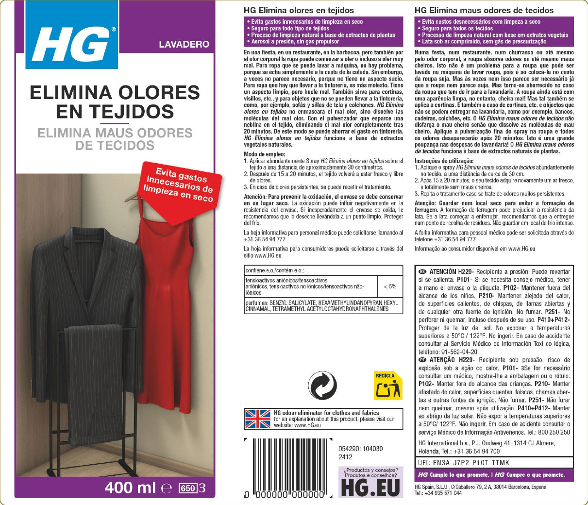 HG Elimina Maus Odores de Tecidos