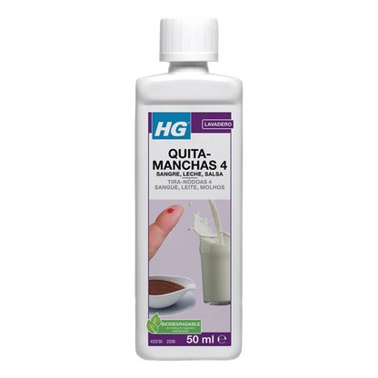 HG Tira-nódoas de nr. 4 - Removedor de Nódoas de Sangue, Temperos, Molhos, Ervas Aromáticas e Leite para Utilização em Roupa