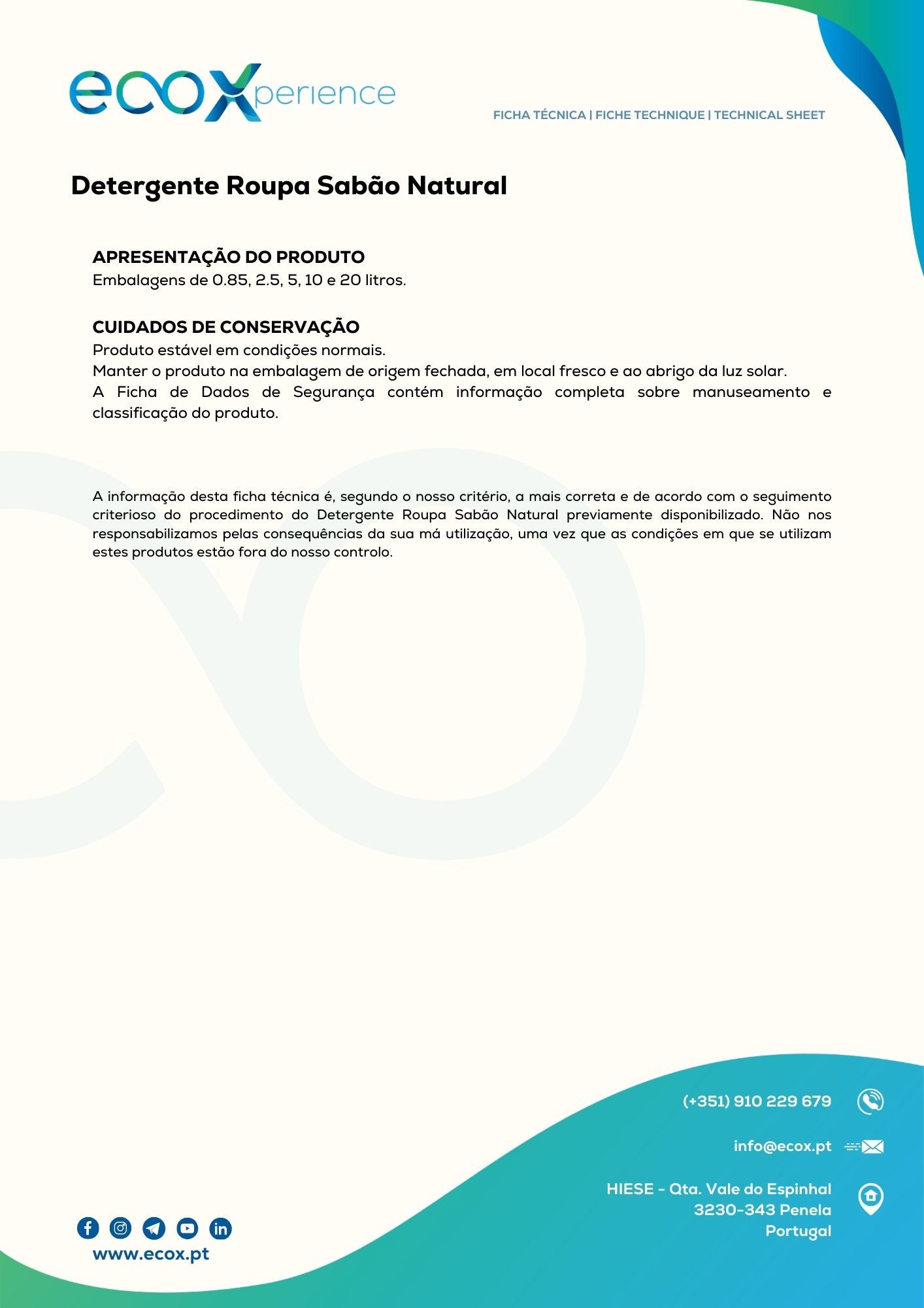 Detergente Roupa Sabão Natural 0.85LT