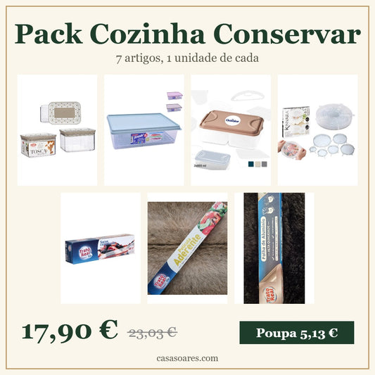 Pack Cozinha Conservar: 7 artigos, 1 unidade de cada, por 17,90 euros
