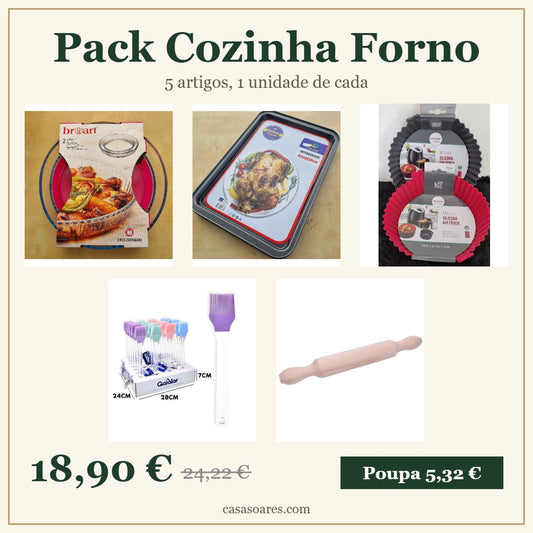 Pack Cozinha Forno: 5 artigos, 1 unidade de cada, por 18,90 euros