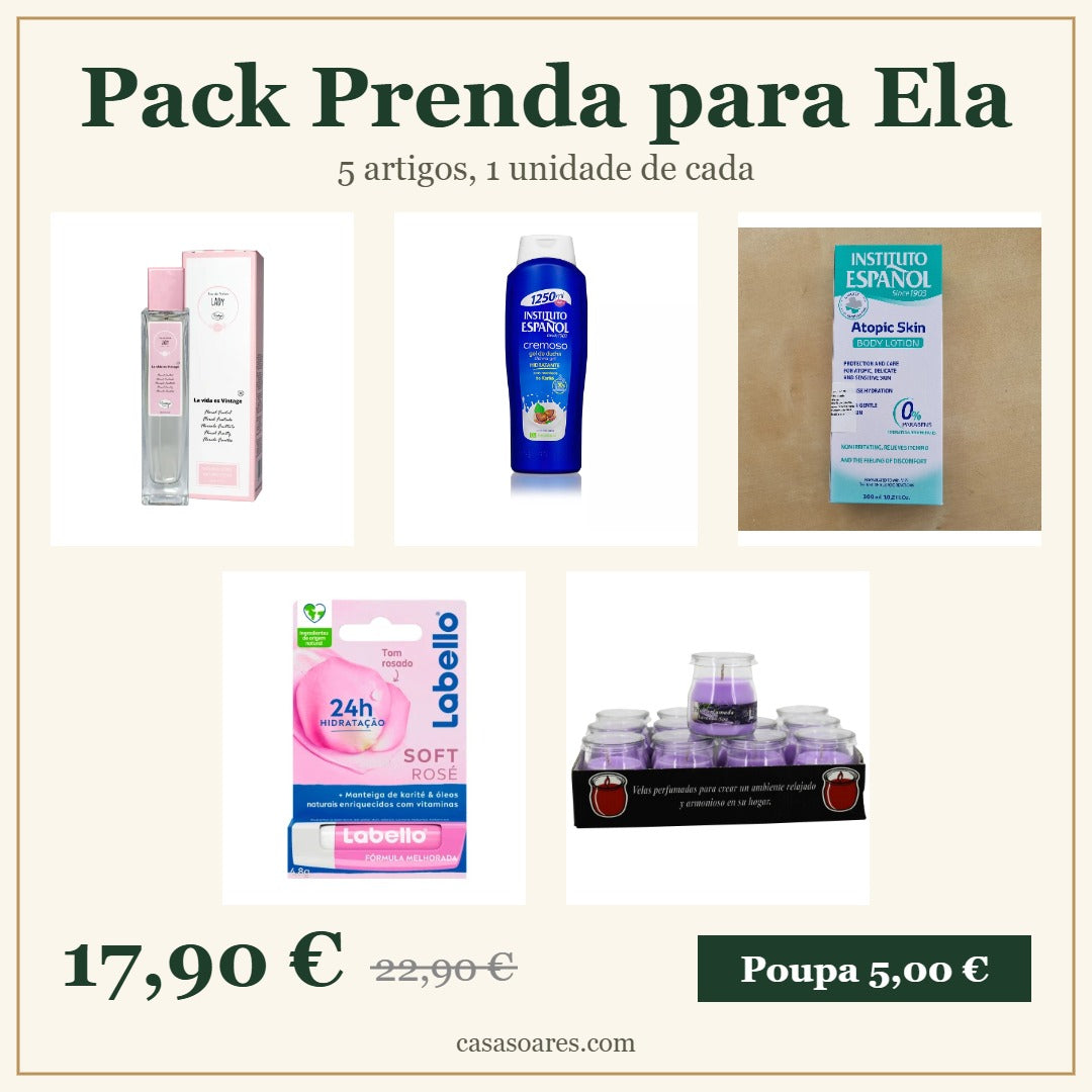 Pack Prenda para Ela: 5 artigos, 1 unidade de cada, por 17,90 euros