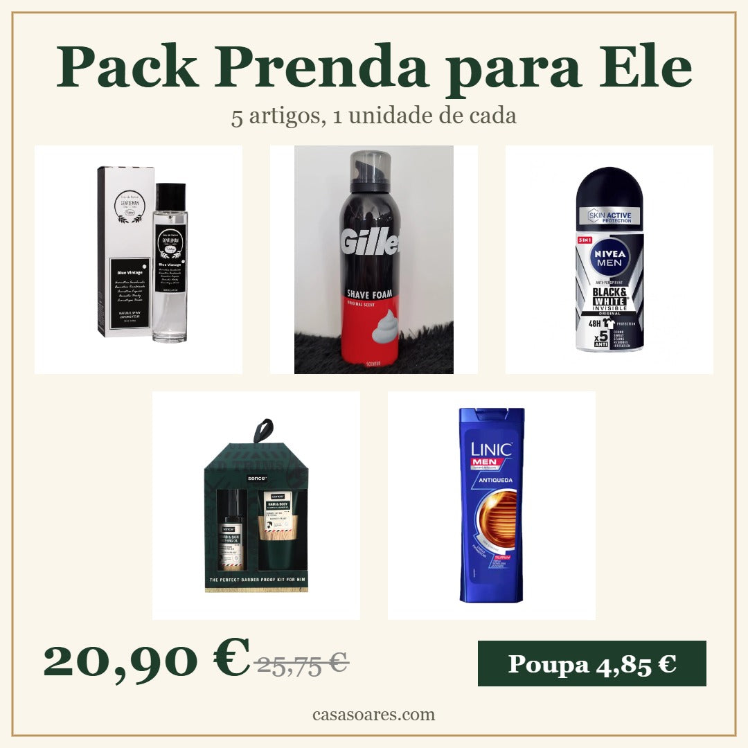 Pack Prenda para Ele: 5 artigos, 1 unidade de cada, por 20,90 euros